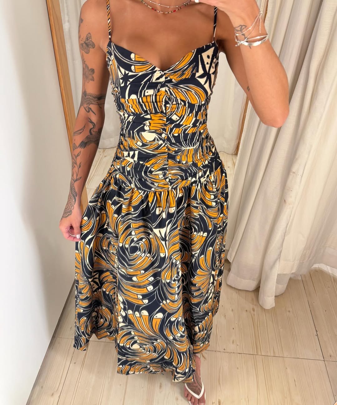 347951 | Vestido Longo Estampado Leque De Tucano