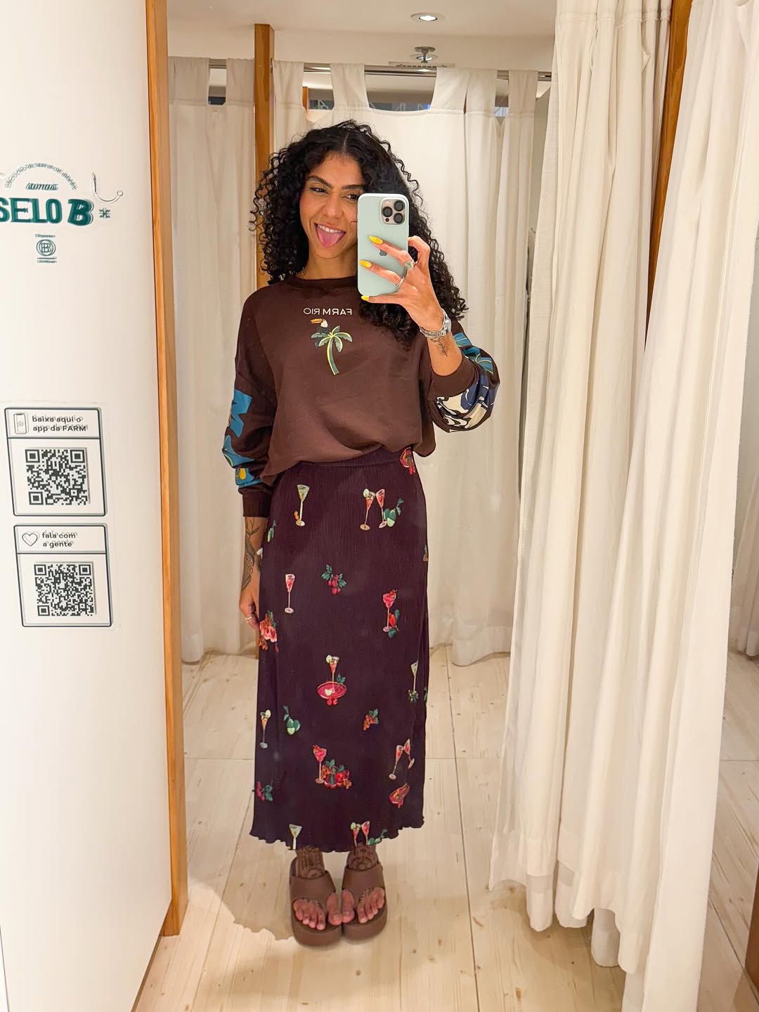 346173 | Conjunto Saia Midi Plissada Estampada Coquetel Tropical