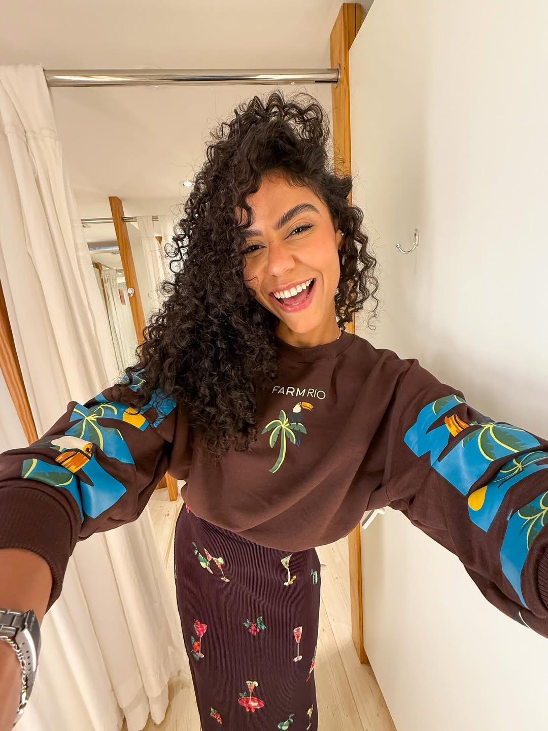 346173 | Conjunto Saia Midi Plissada Estampada Coquetel Tropical
